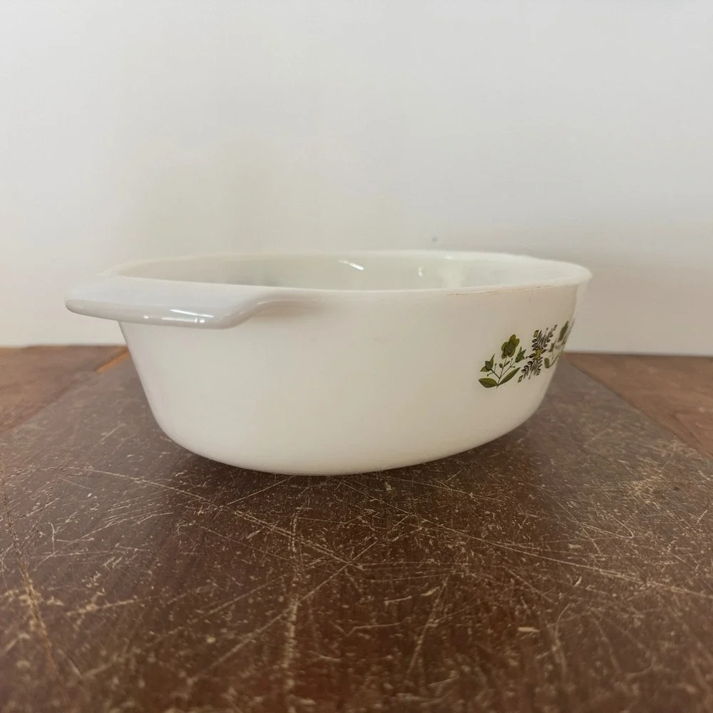 Vintage‎ Anchor Hocking Fire King Baking Dish Green Floral Oval Casserole